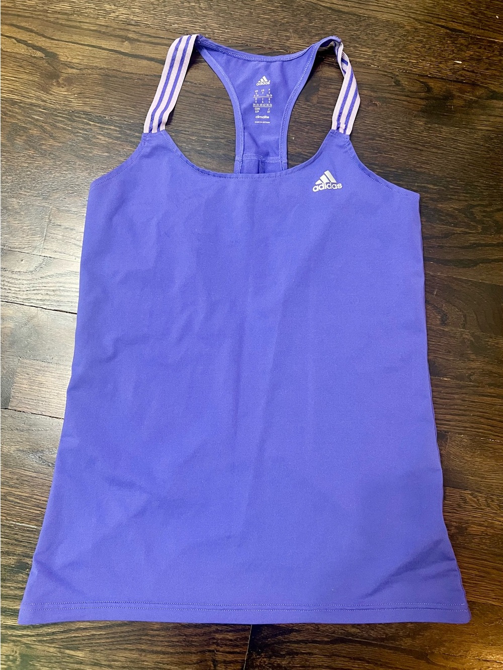 adidas Women's Purple Climalite Racerback Workout Tank - Striped Straps Sz S